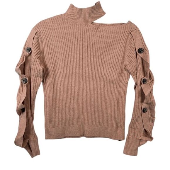 NEW! N12H Gigi Sweater Dusty Rose Mock Neck Shoulder Cut Out Rib Knit Size XS - Picture 3 of 12